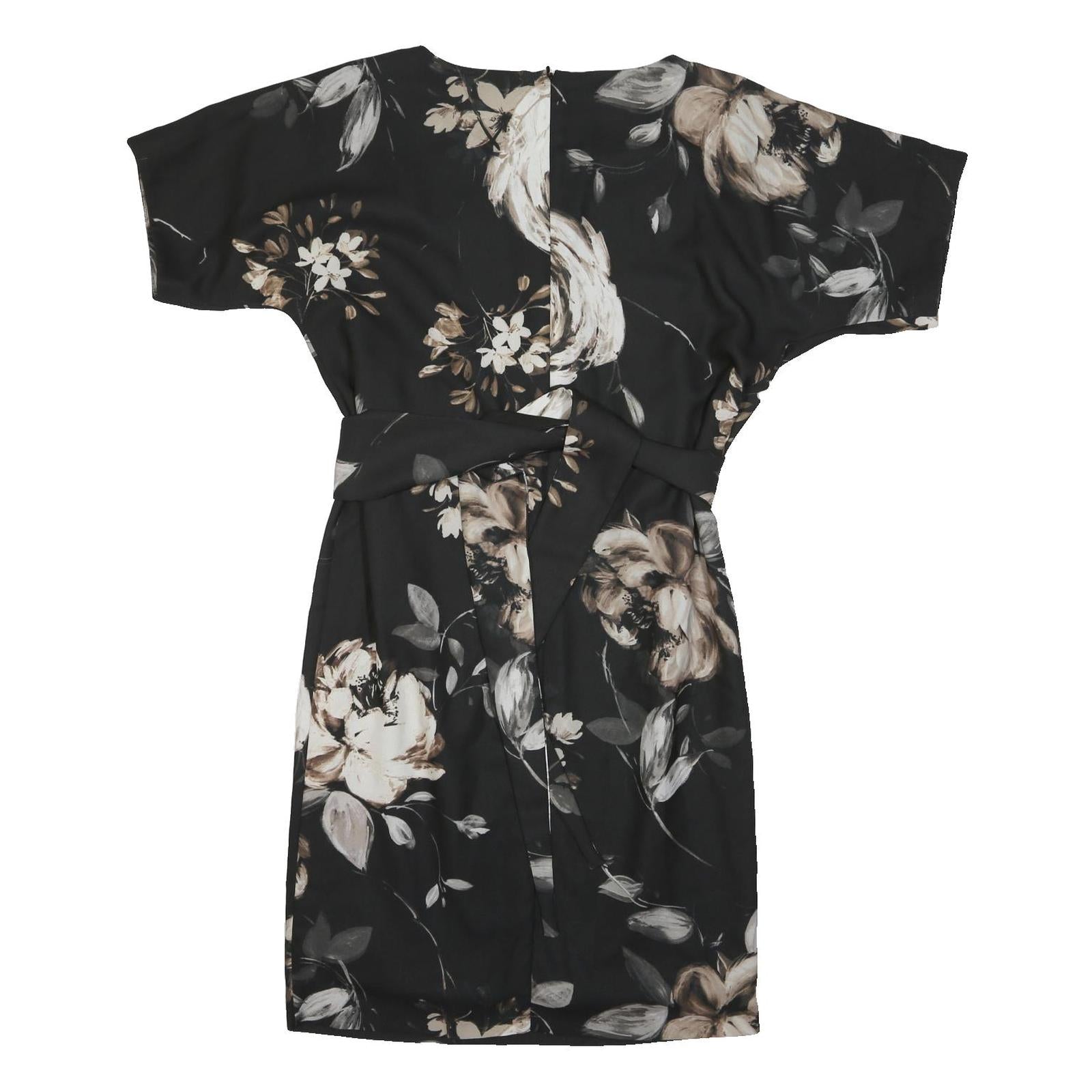 PHASE EIGHT Womens Black Floral Day Viscose Shift Short Sleeve UK 10 Dress