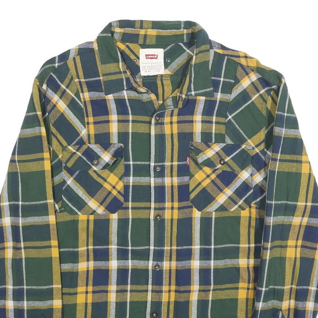 LEVI'S Mens Green & Yellow Check Cotton Blend Shirt L Classic Casual Button-Up