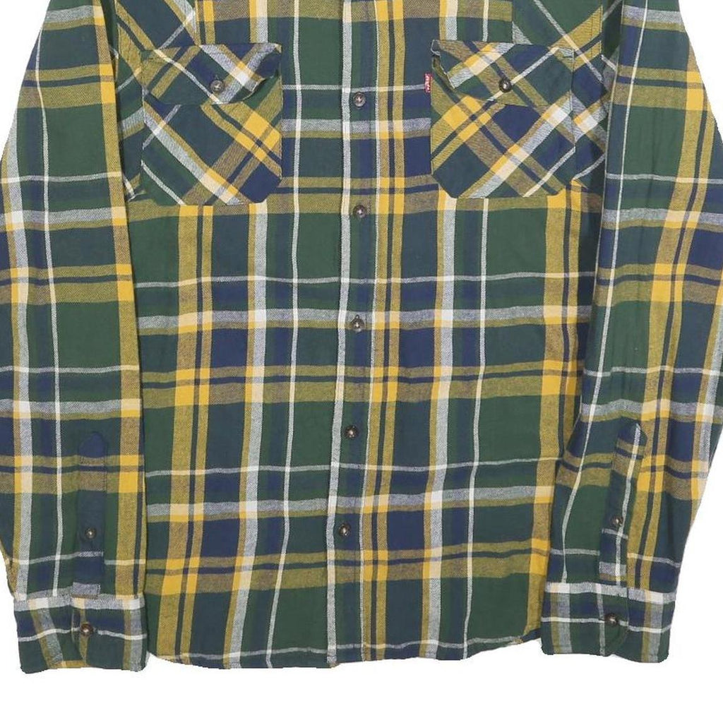 LEVI'S Mens Green & Yellow Check Cotton Blend Shirt L Classic Casual Button-Up