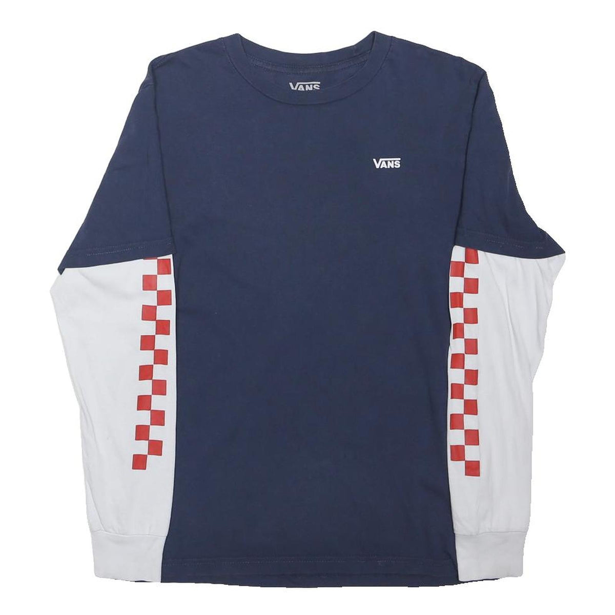 VANS Boys Navy & White Checkerboard Long Sleeve Crew Neck T-Shirt L