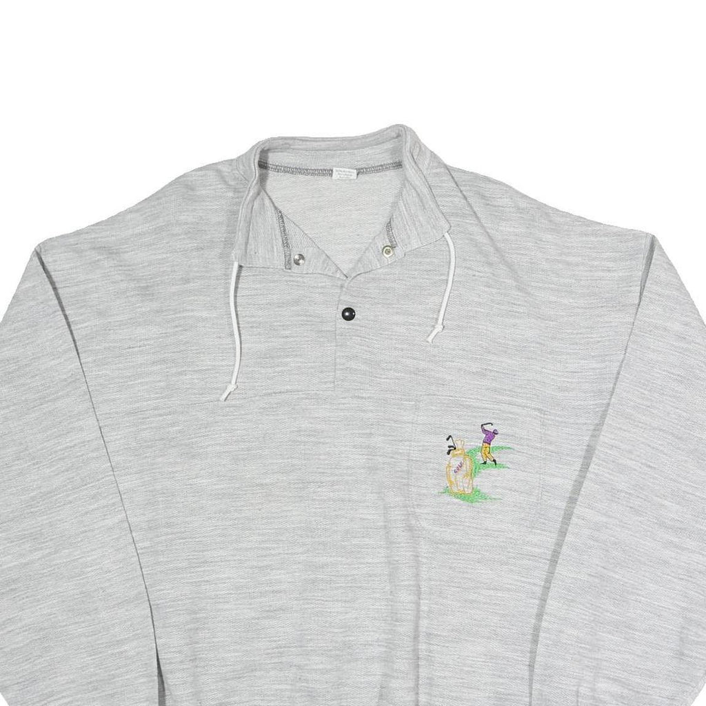 Mens Grey Cotton Blend Sweatshirt XL Embroidered Golf Motif Pullover Casual