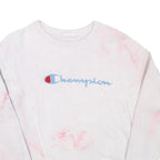 CHAMPION Mens White & Pink Script Logo Crew Neck S Cotton Blend Sweatshirt