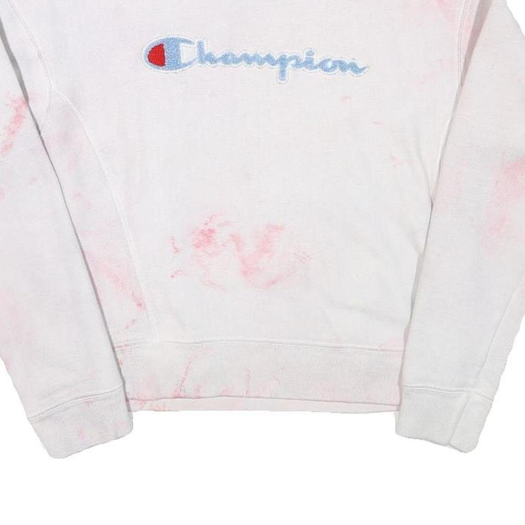 CHAMPION Mens White & Pink Script Logo Crew Neck S Cotton Blend Sweatshirt