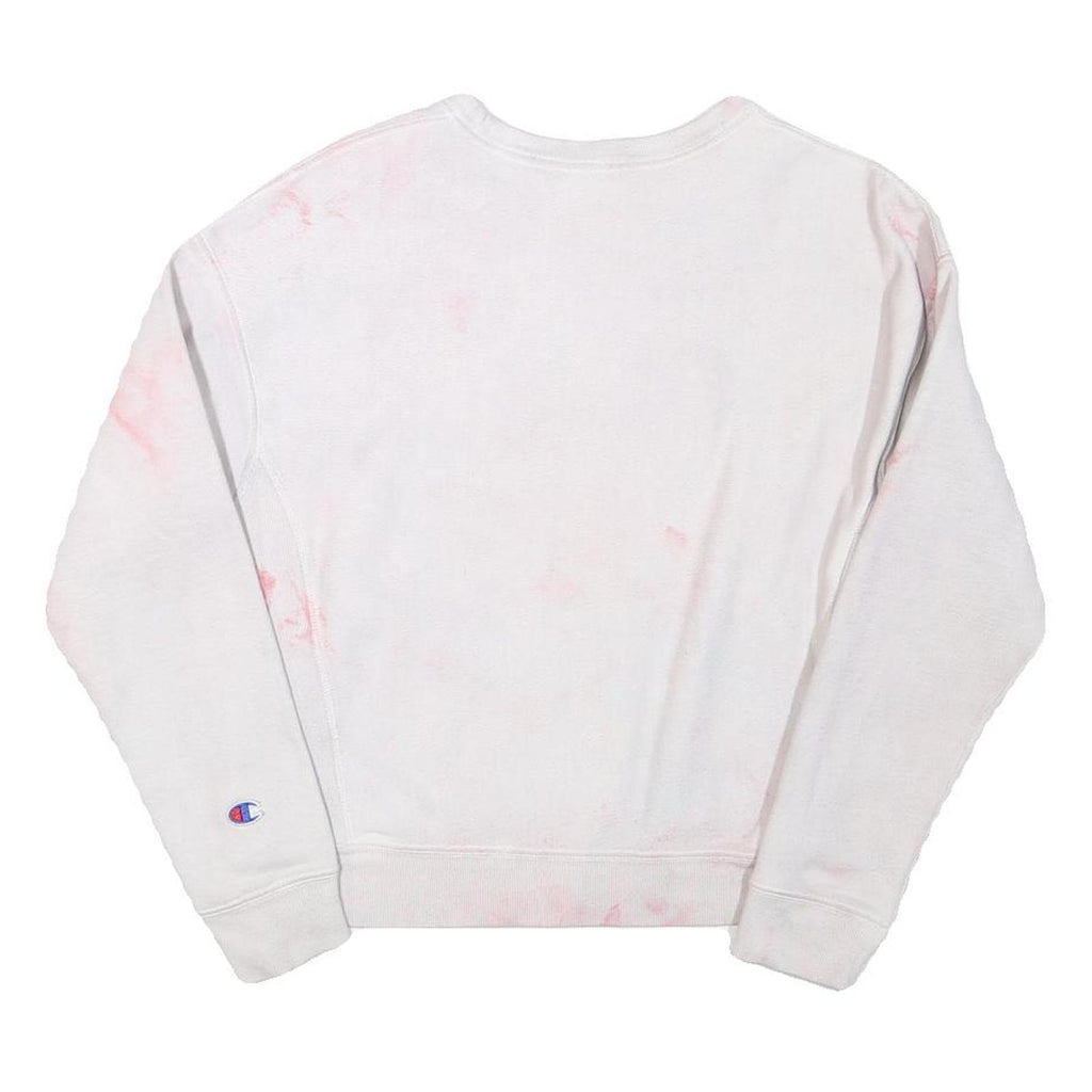 CHAMPION Mens White & Pink Script Logo Crew Neck S Cotton Blend Sweatshirt