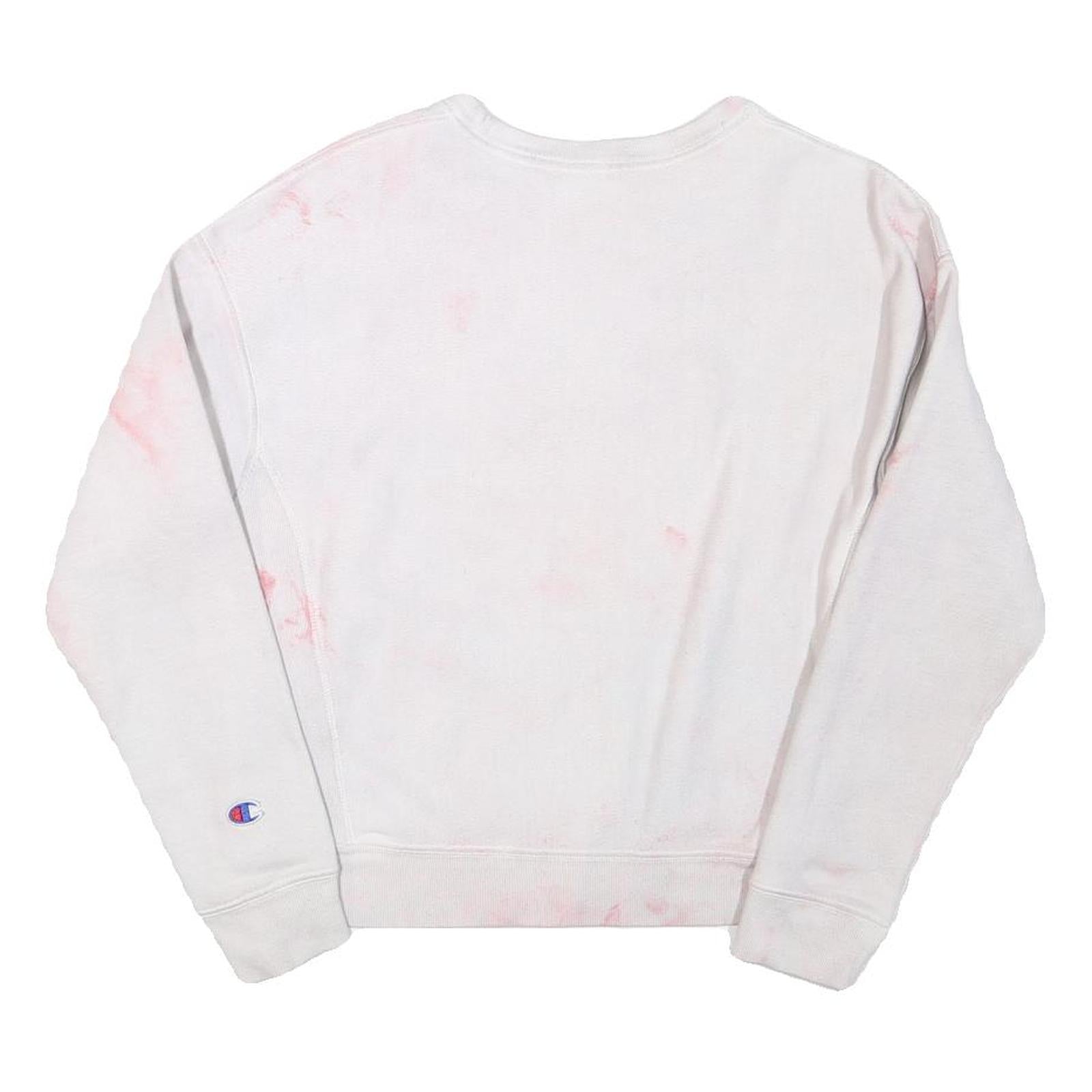 CHAMPION Mens White & Pink Script Logo Crew Neck S Cotton Blend Sweatshirt
