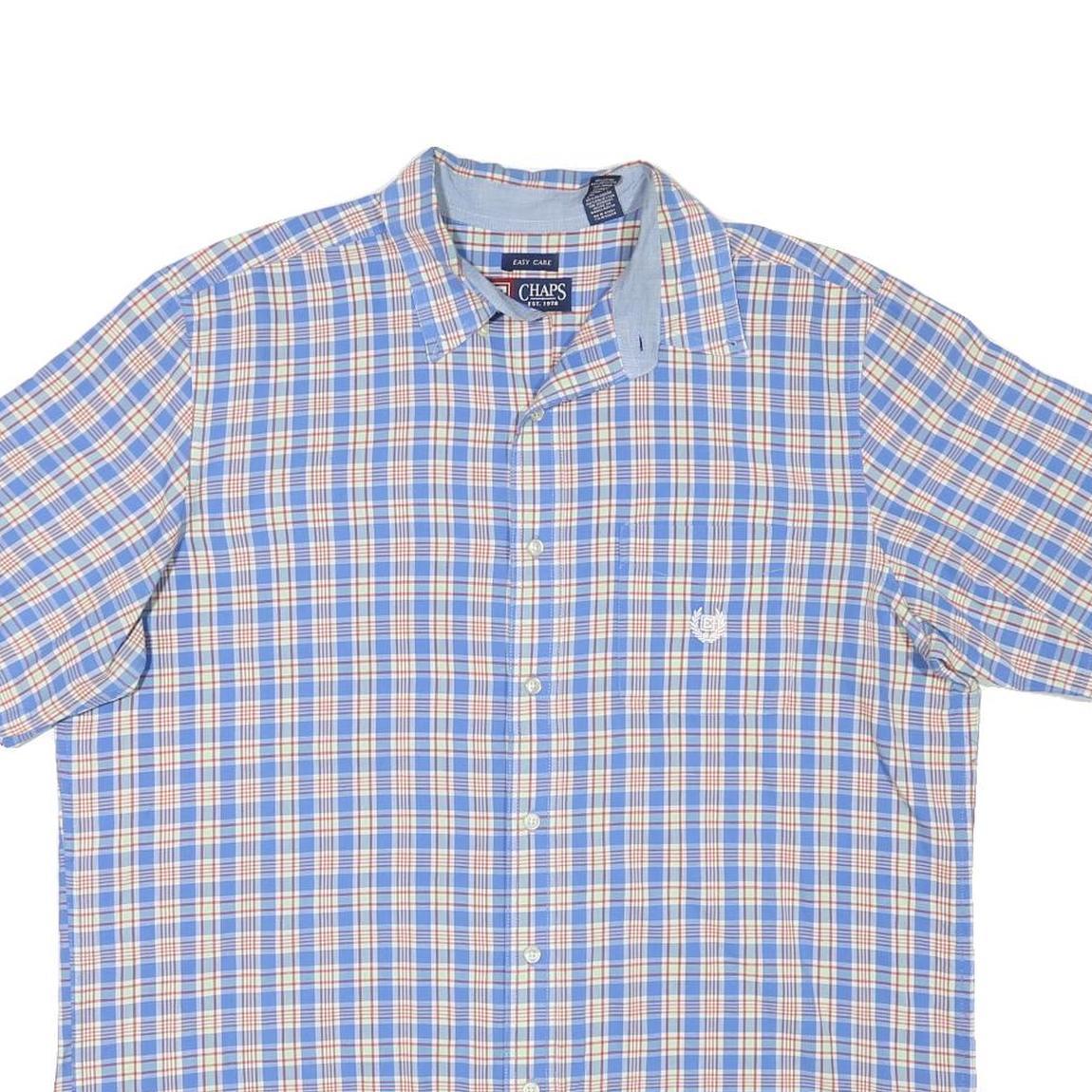 CHAPS Mens Blue & Beige Check Shirt XL Cotton Blend Classic Casual