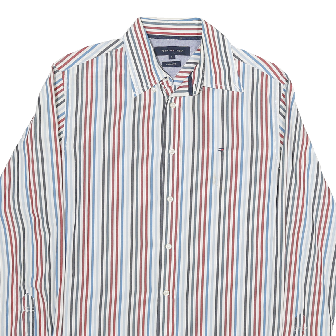 TOMMY HILFIGER Mens Blue & Red & White Striped Shirt S Cotton Blend Classic Fit
