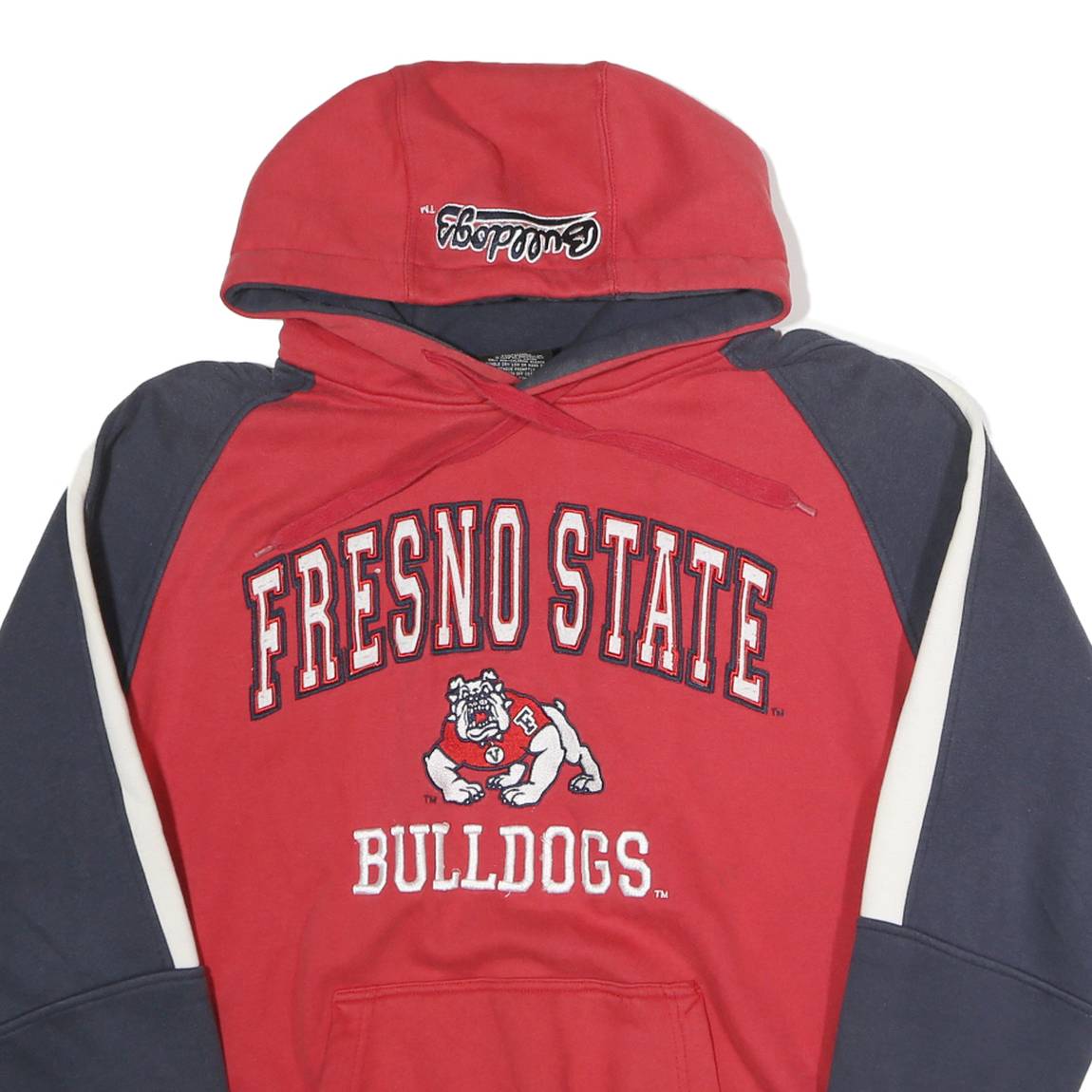 COLLOSEUM Mens Red & Navy Fresno State Bulldogs Hoodie L Cotton Hooded