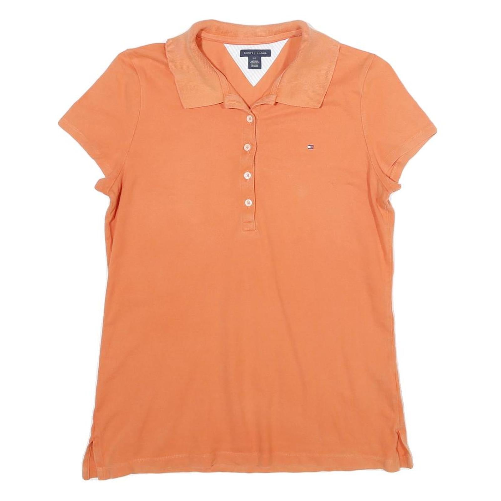 TOMMY HILFIGER Mens Orange Short Sleeve Plain M Polo Shirt Cotton Casual