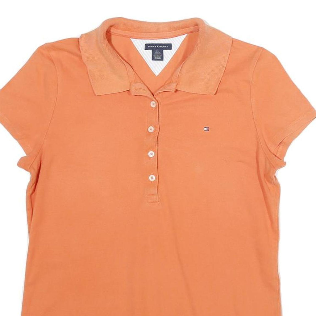 TOMMY HILFIGER Mens Orange Short Sleeve Plain M Polo Shirt Cotton Casual