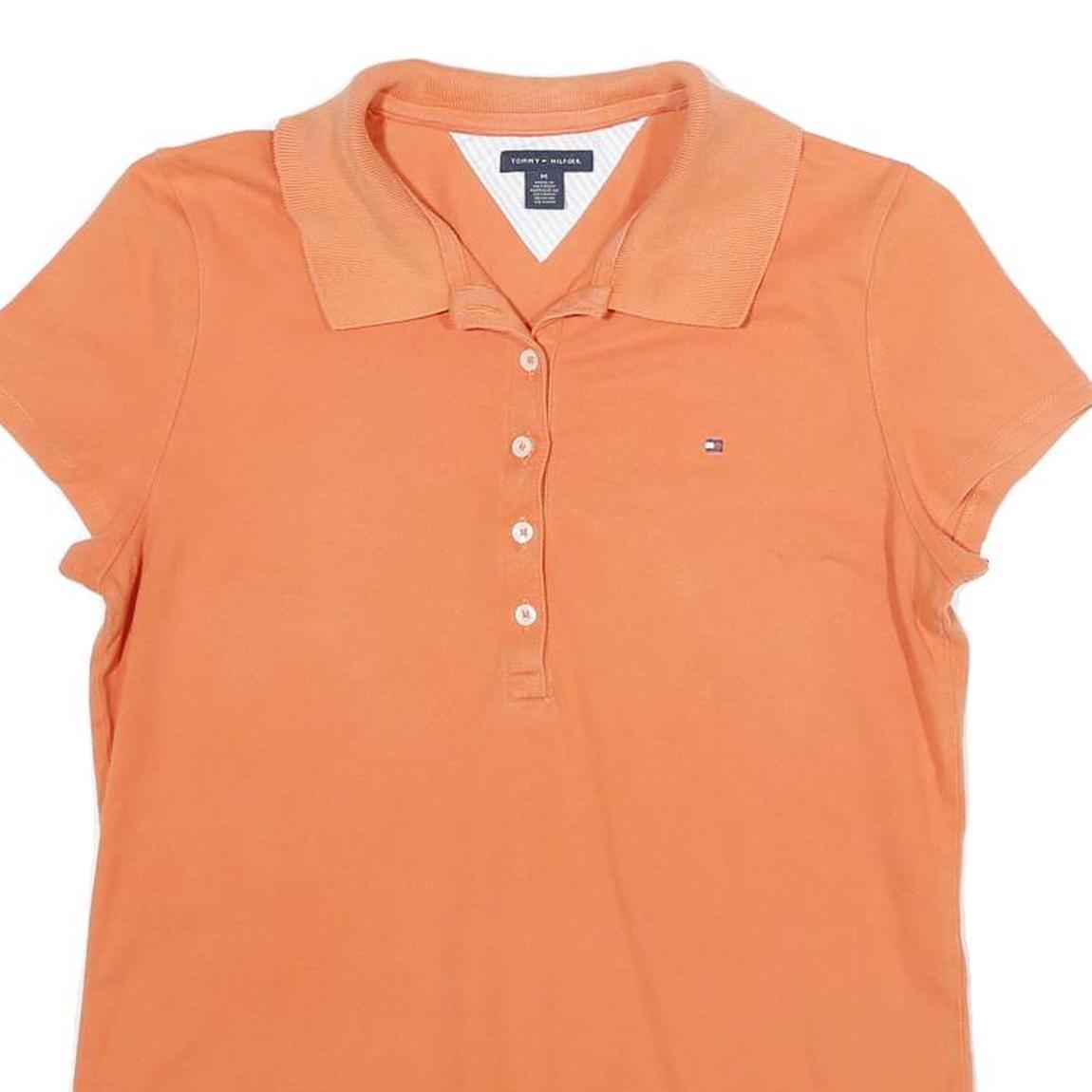 TOMMY HILFIGER Mens Orange Short Sleeve Plain M Polo Shirt Cotton Casual