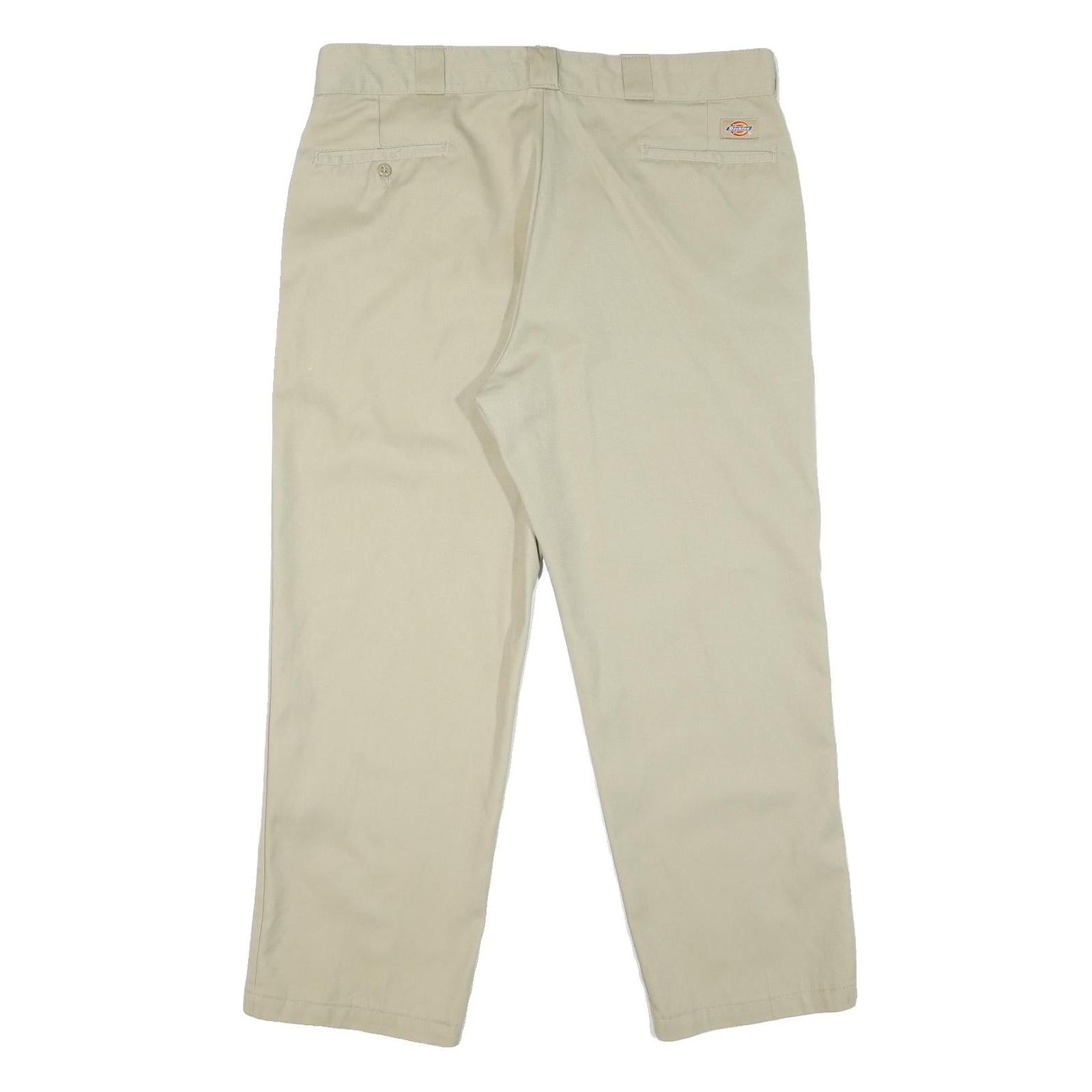DICKIES Mens Cotton Blend Beige Classic Straight Trousers W40 L29 Workwear Zip