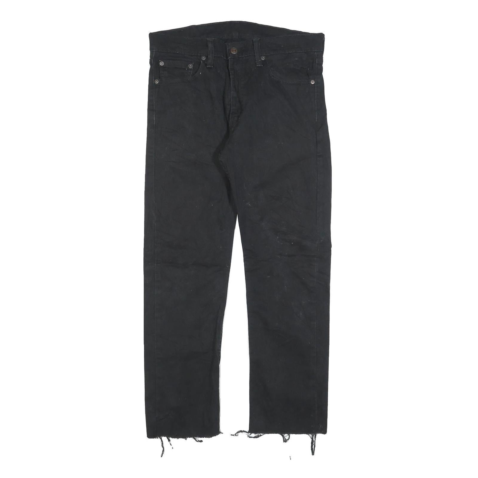 LEVI'S 513 Mens Black Regular Skinny Denim Raw W31 L27 Distressed Hem Jeans