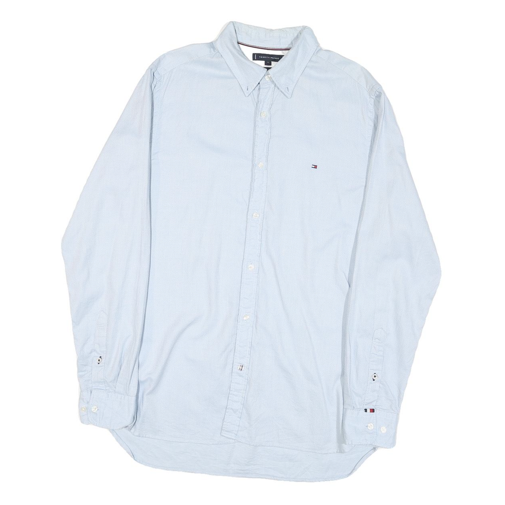 TOMMY HILFIGER Mens Blue L Button Down Casual Shirt Cotton Blend Long Sleeve