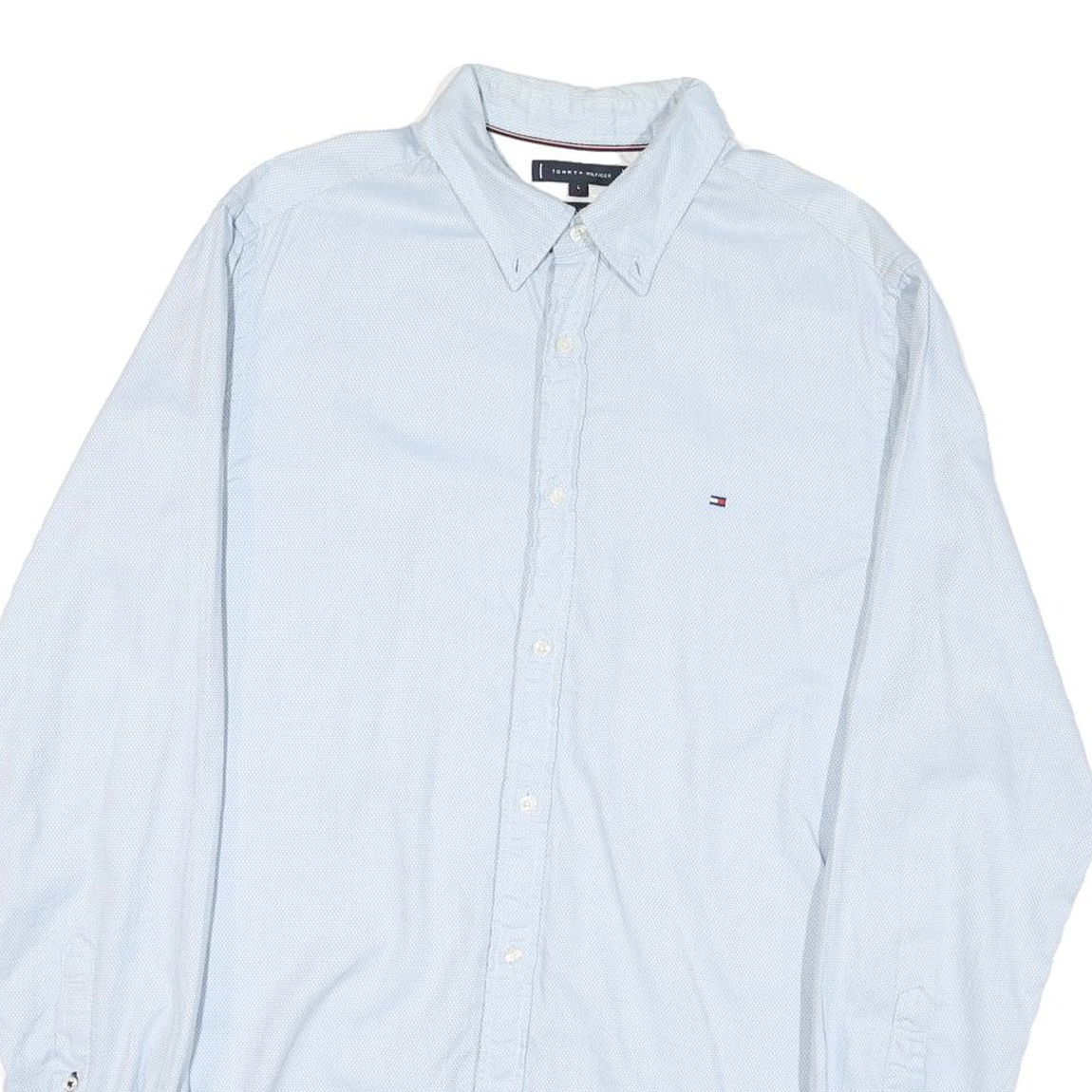 TOMMY HILFIGER Mens Blue L Button Down Casual Shirt Cotton Blend Long Sleeve