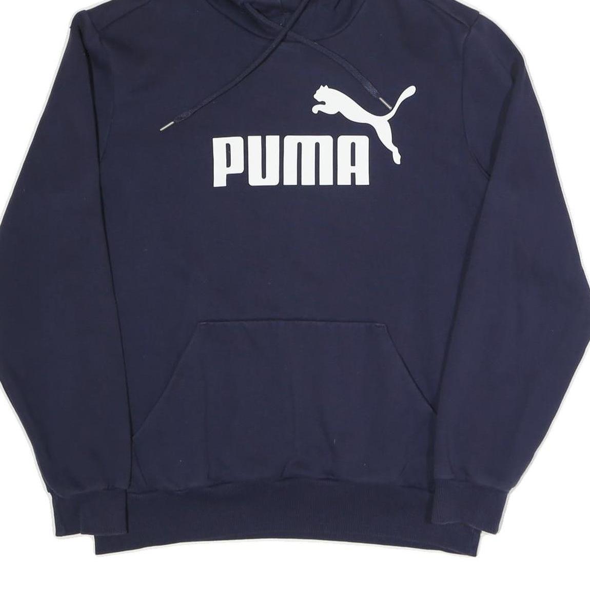PUMA Mens Navy Blue Logo Print Pullover Hoodie M Casual Sportswear