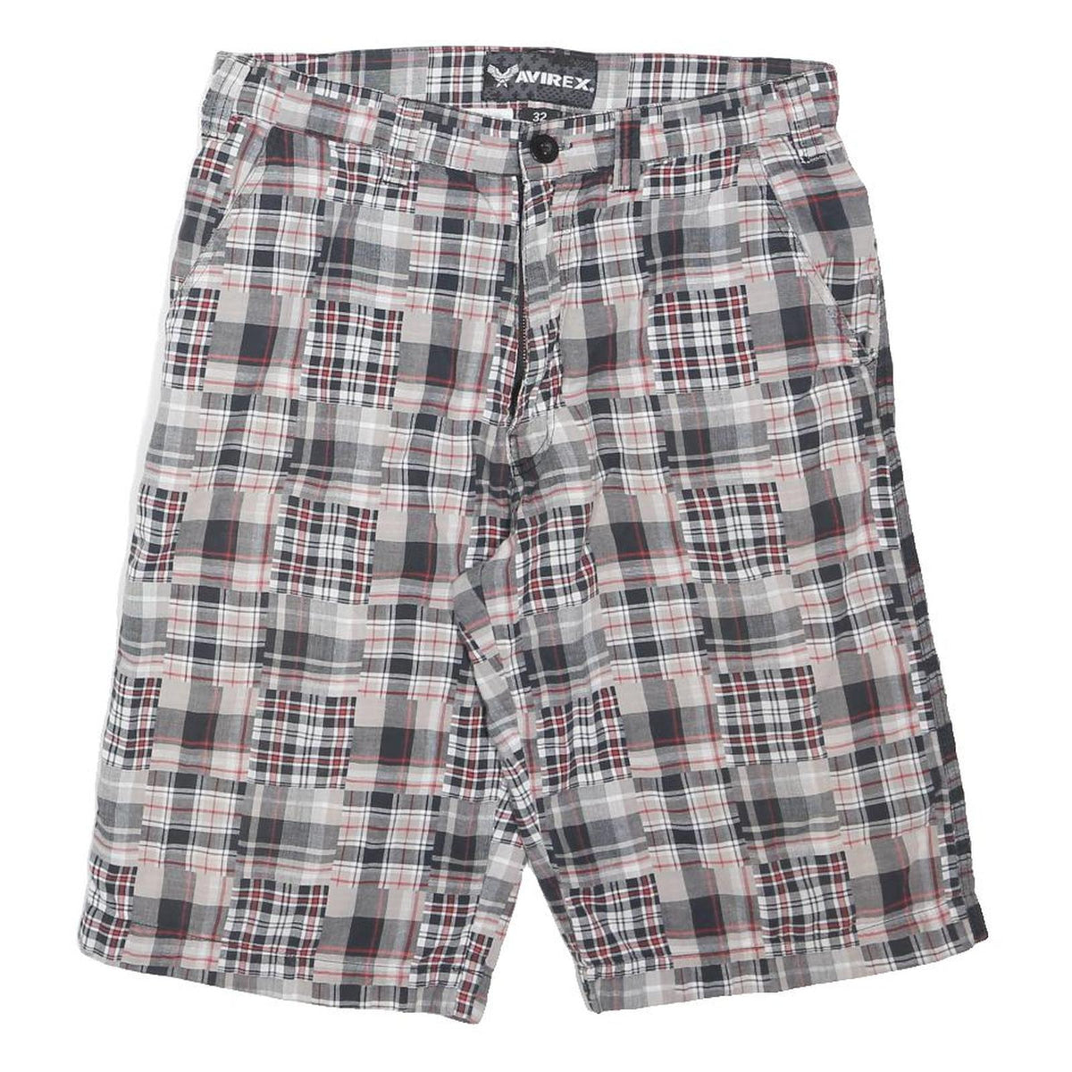AVIREX Mens Cotton Blend Grey Black & Red Patchwork Casual Shorts M W32