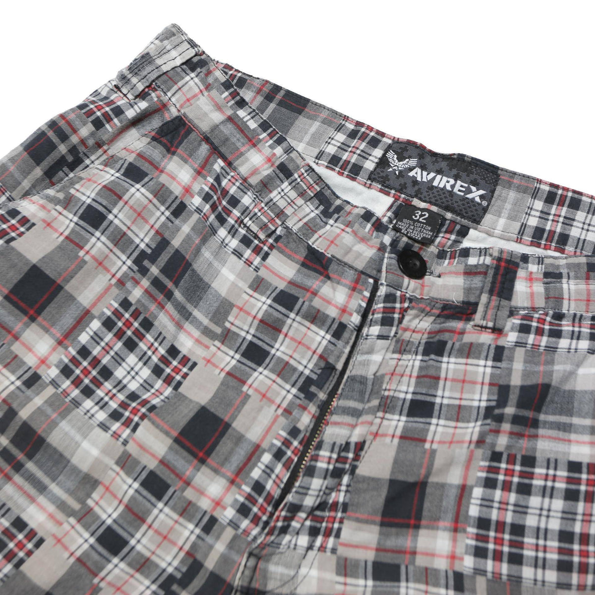 AVIREX Mens Cotton Blend Grey Black & Red Patchwork Casual Shorts M W32