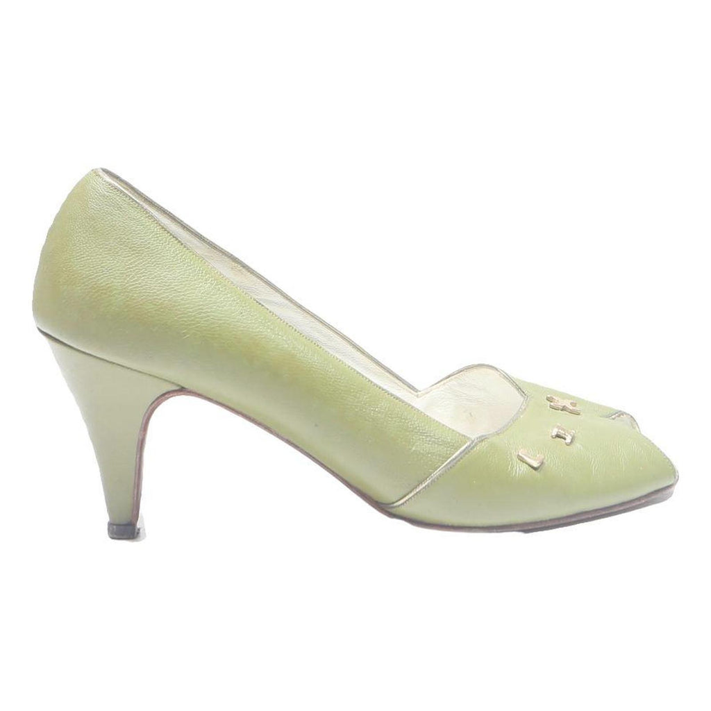 ANTONELLA Womens Leather Peep Toe Green UK 4.5 Classic Heels Comfortable