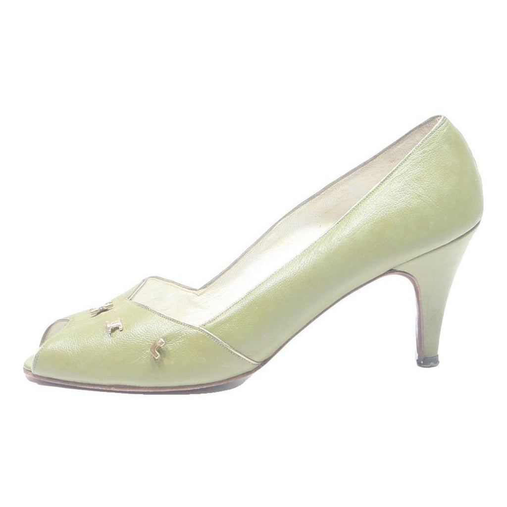 ANTONELLA Womens Leather Peep Toe Green UK 4.5 Classic Heels Comfortable