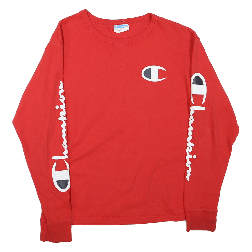 CHAMPION Mens Red Long Sleeve Crew Neck Graphic T-Shirt S Cotton Blend