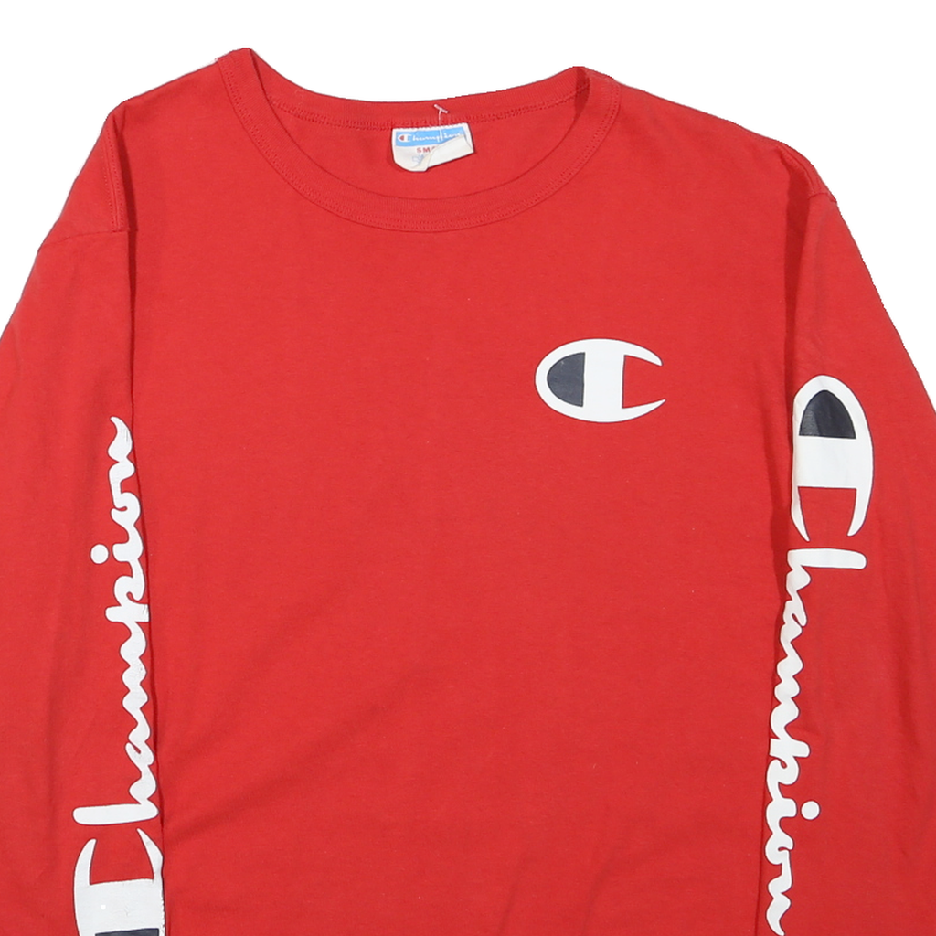 CHAMPION Mens Red Long Sleeve Crew Neck Graphic T-Shirt S Cotton Blend