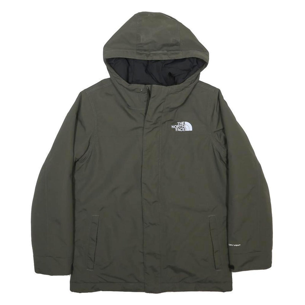 THE NORTH FACE Boys Green L Jacket Polyester Button Hooded Plain Outdoor Winter