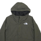 THE NORTH FACE Boys Green L Jacket Polyester Button Hooded Plain Outdoor Winter