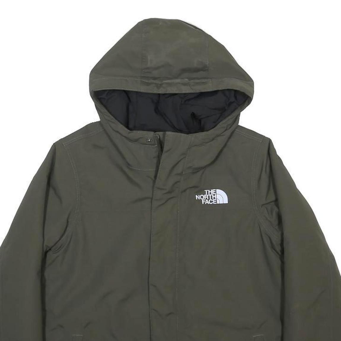 THE NORTH FACE Boys Green L Jacket Polyester Button Hooded Plain Outdoor Winter