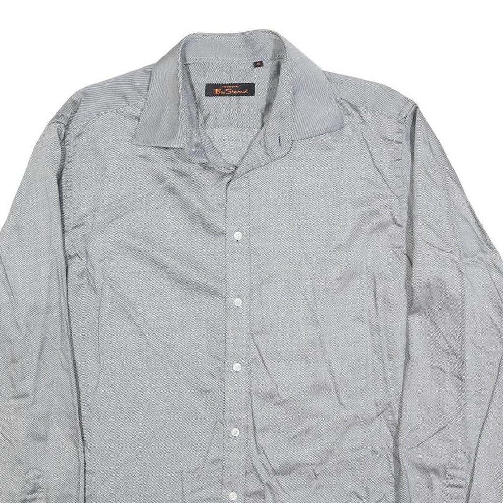 BEN SHERMAN Mens Grey Plain Shirt M Button Down Collar Long Sleeve Classic Fit