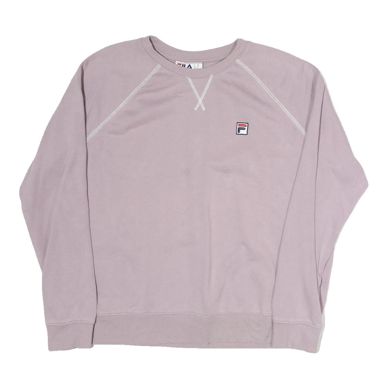 FILA Womens Pink XL Crew Neck Cotton Sweatshirt Logo Patch Casual Pullover