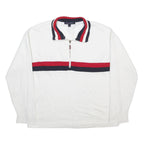TOMMY HILFIGER Mens White & Navy Red Quarter Zip M Cotton Blend Sweatshirt