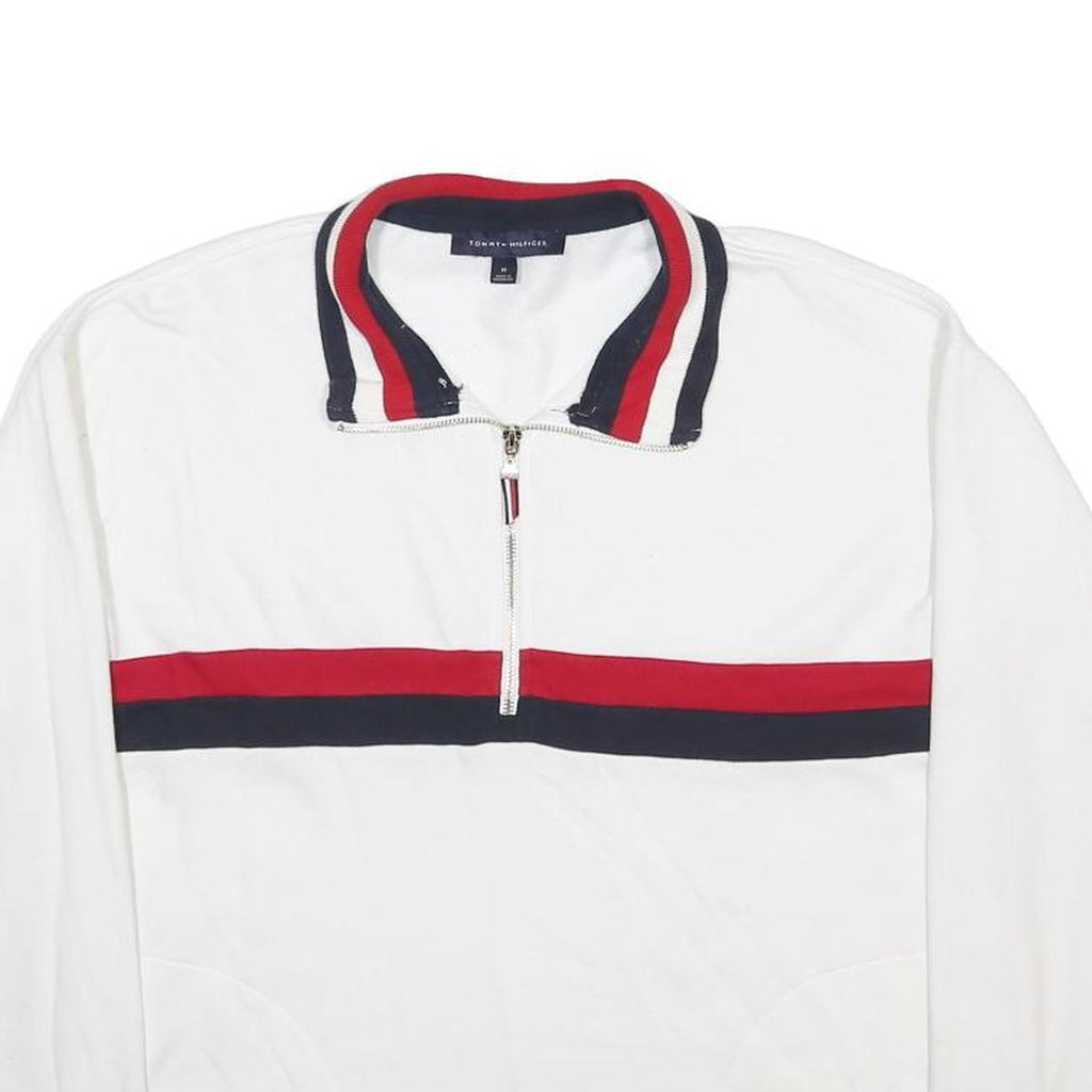 TOMMY HILFIGER Mens White & Navy Red Quarter Zip M Cotton Blend Sweatshirt