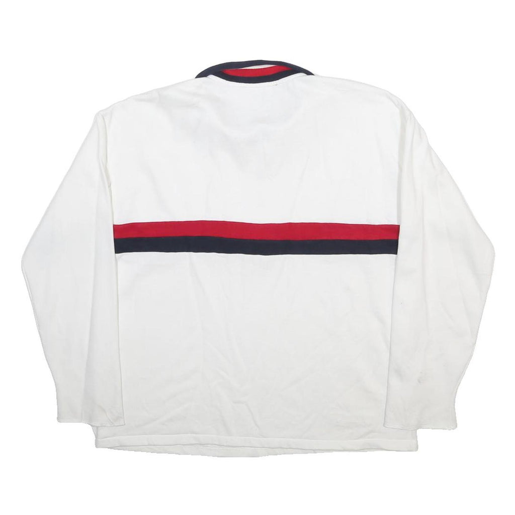 TOMMY HILFIGER Mens White & Navy Red Quarter Zip M Cotton Blend Sweatshirt