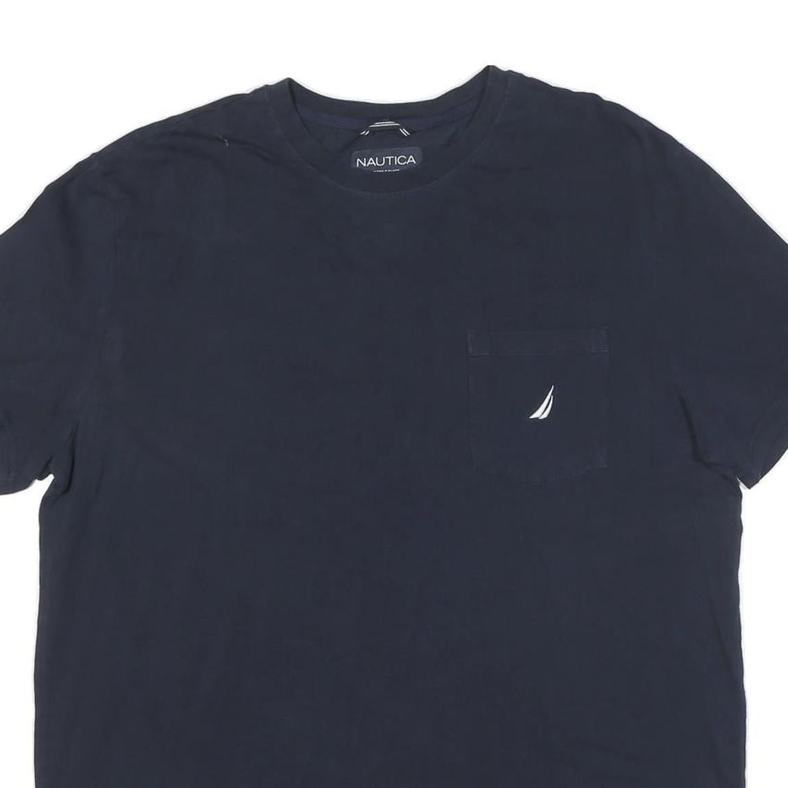 NAUTICA Mens Navy & White Pocket T-Shirt XL Short Sleeve Crew Neck Cotton Blend