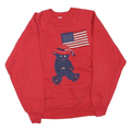 TULTEX Womens Red Cotton Blend Crew Neck L Sweatshirt Teddy Bear Flag Graphic