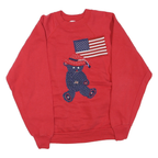 TULTEX Womens Red Cotton Blend Crew Neck L Sweatshirt Teddy Bear Flag Graphic
