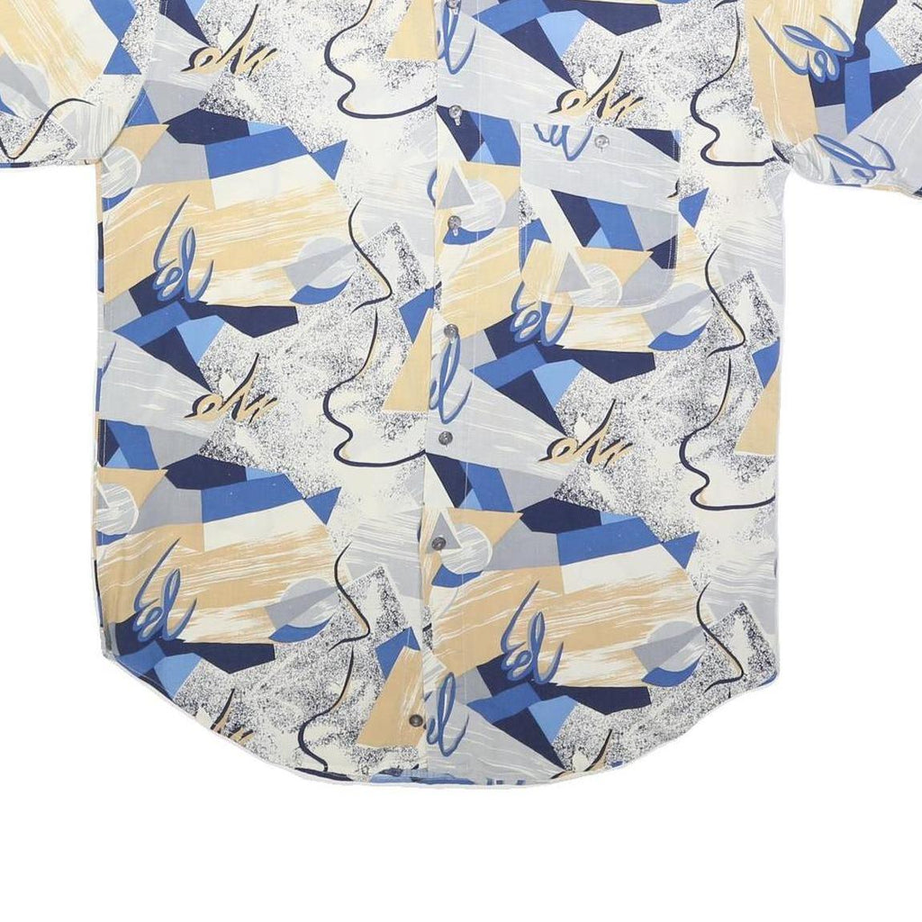 VINCI Mens Blue & Beige Abstract Pattern Shirt M Cotton Blend Casual Summer
