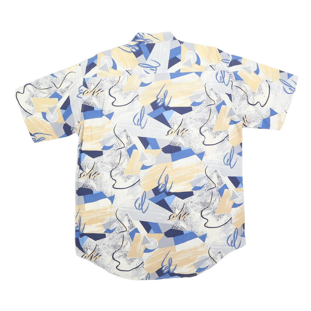 VINCI Mens Blue & Beige Abstract Pattern Shirt M Cotton Blend Casual Summer