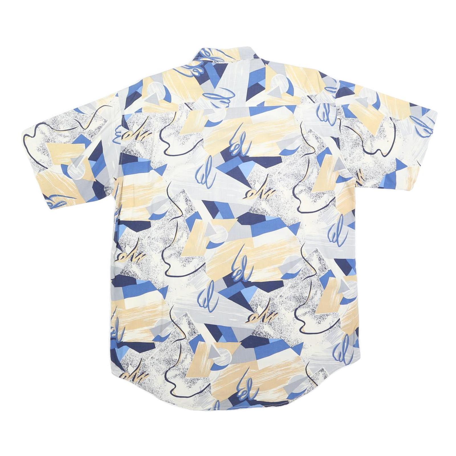 VINCI Mens Blue & Beige Abstract Pattern Shirt M Cotton Blend Casual Summer