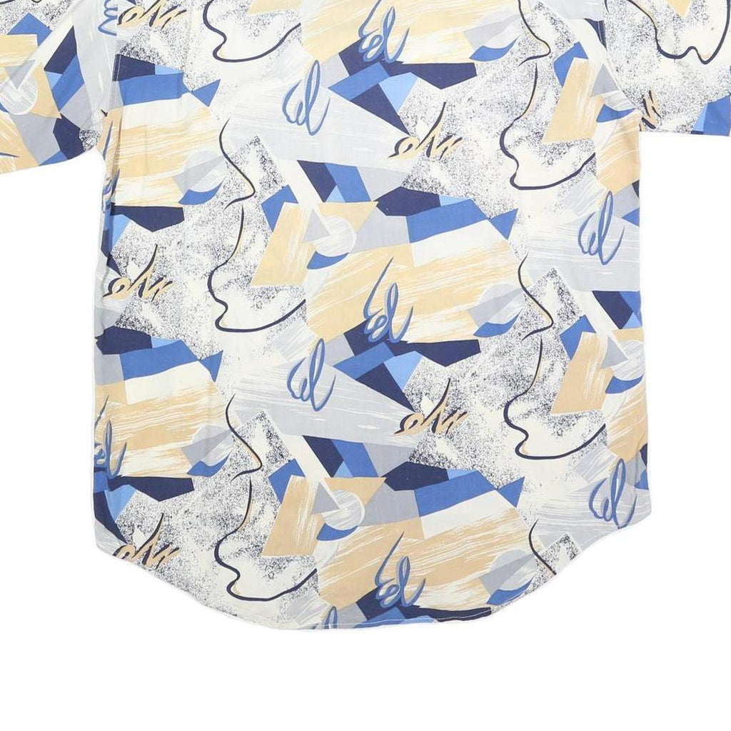 VINCI Mens Blue & Beige Abstract Pattern Shirt M Cotton Blend Casual Summer