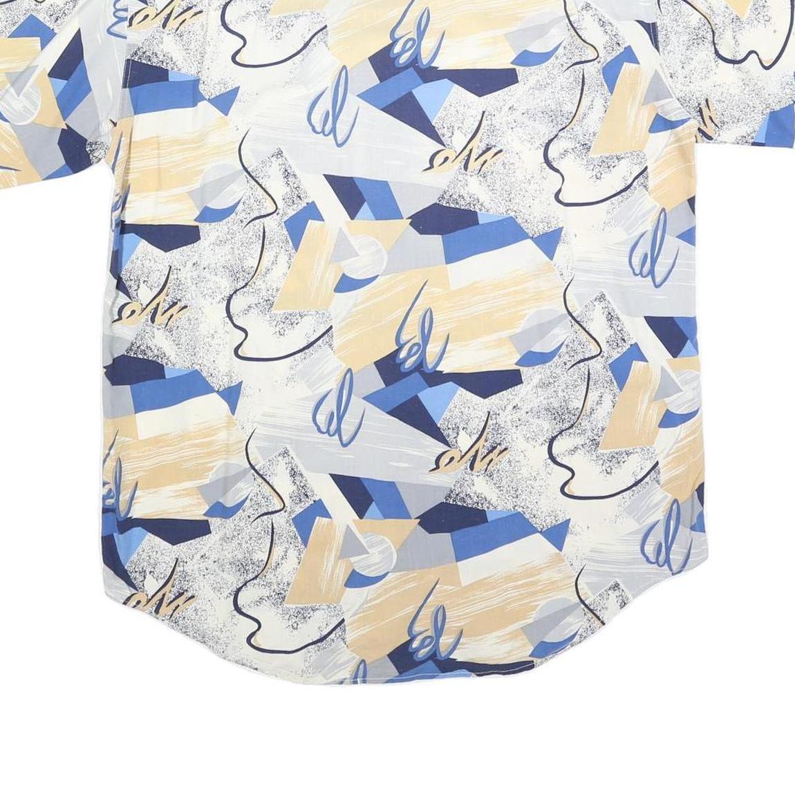 VINCI Mens Blue & Beige Abstract Pattern Shirt M Cotton Blend Casual Summer