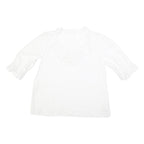 FAT FACE Womens White Lace Trim Cotton Blend Blouse 3/4 Sleeve V Neck UK 10