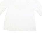 FAT FACE Womens White Lace Trim Cotton Blend Blouse 3/4 Sleeve V Neck UK 10