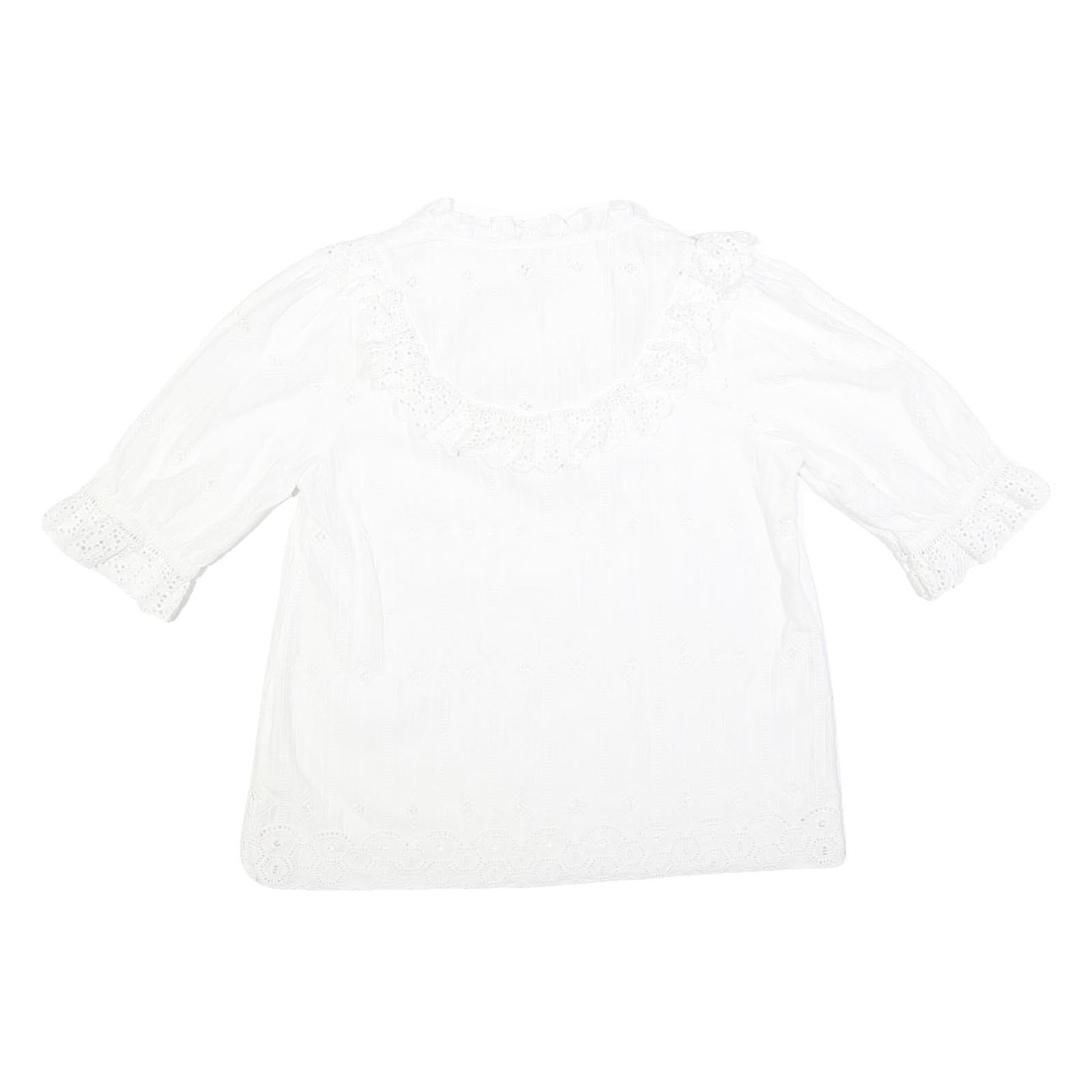 FAT FACE Womens White Lace Trim Cotton Blend Blouse 3/4 Sleeve V Neck UK 10