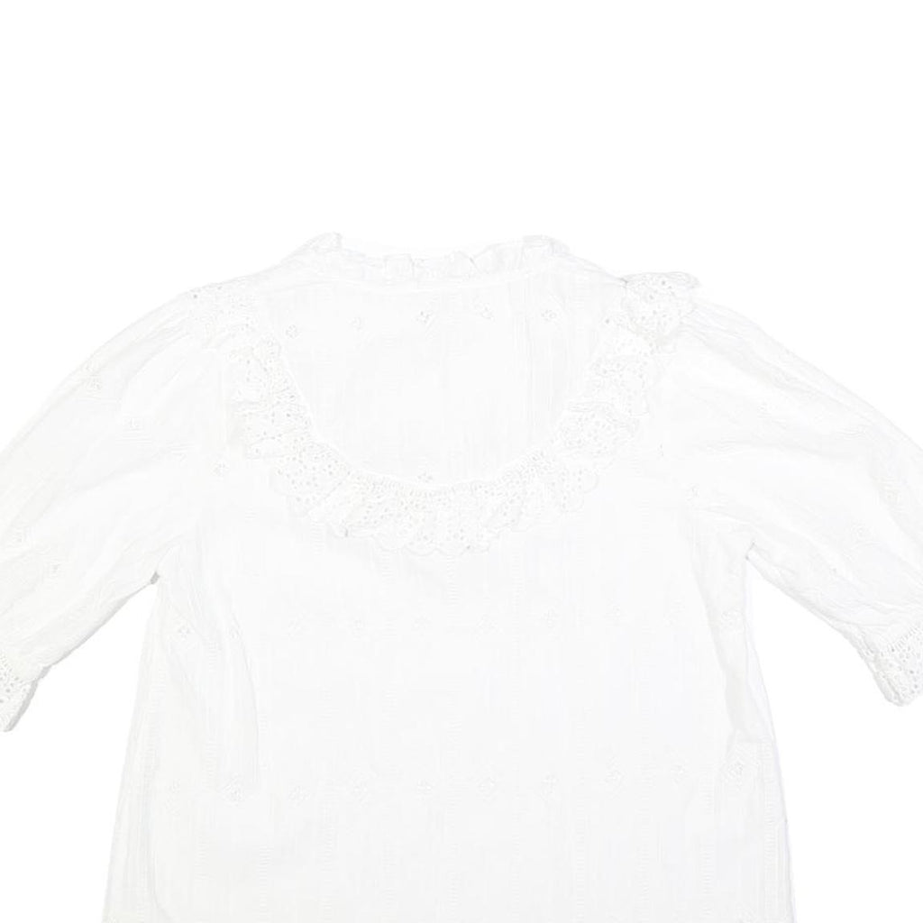 FAT FACE Womens White Lace Trim Cotton Blend Blouse 3/4 Sleeve V Neck UK 10