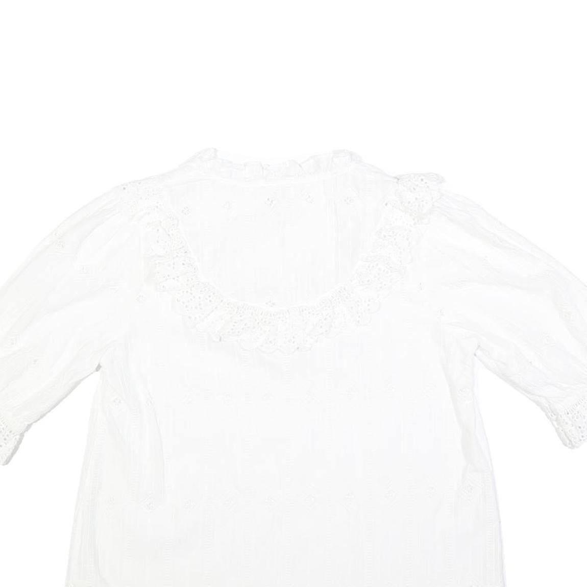 FAT FACE Womens White Lace Trim Cotton Blend Blouse 3/4 Sleeve V Neck UK 10