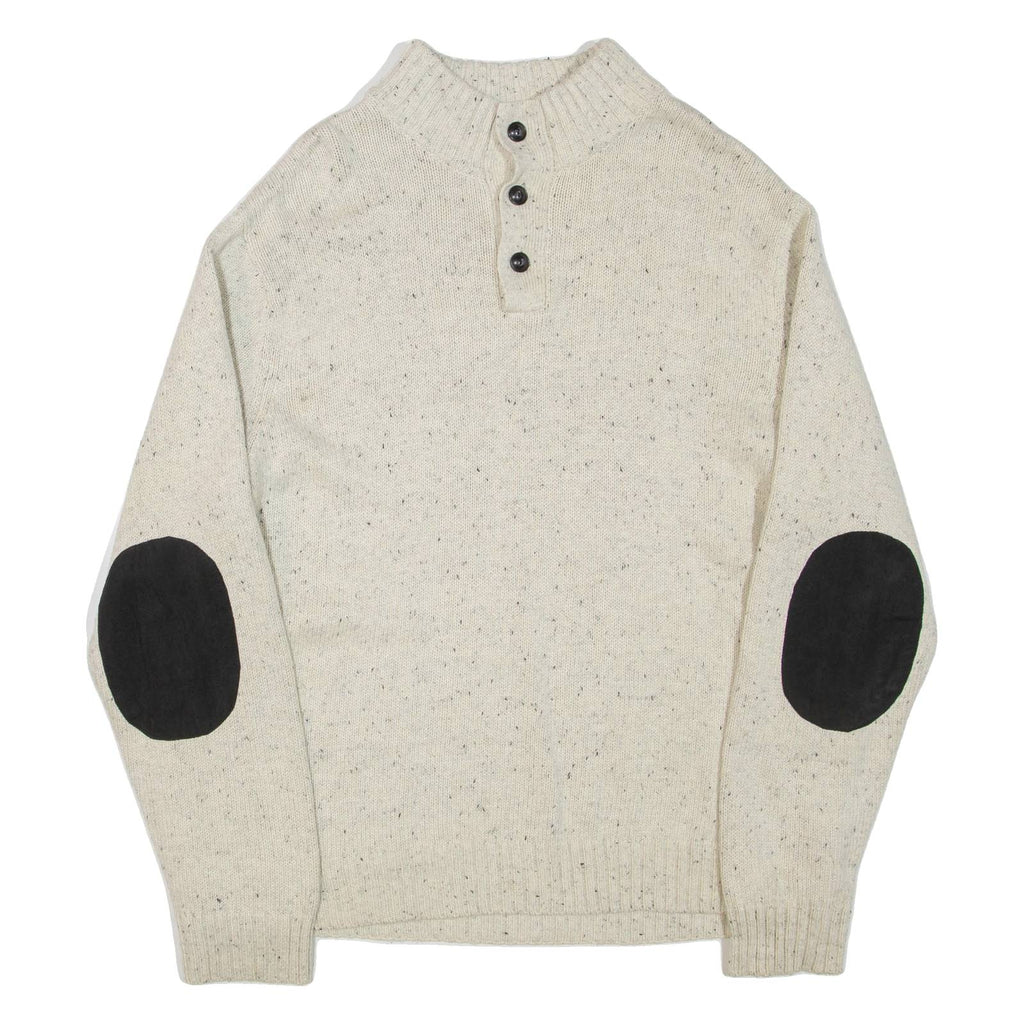 CHAPS Mens Jumper Cream Button Neck Tight Knit L