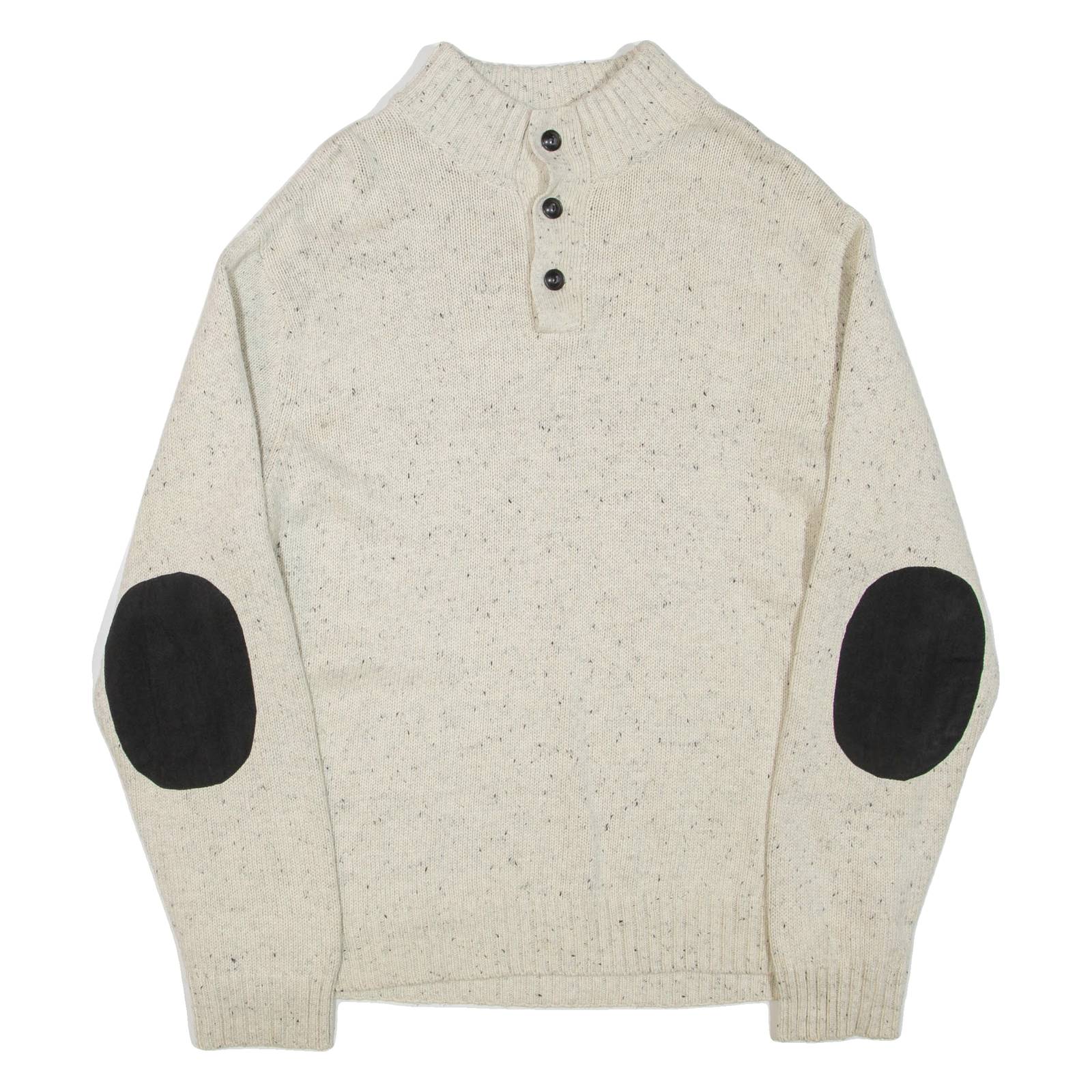 CHAPS Mens Jumper Cream Button Neck Tight Knit L