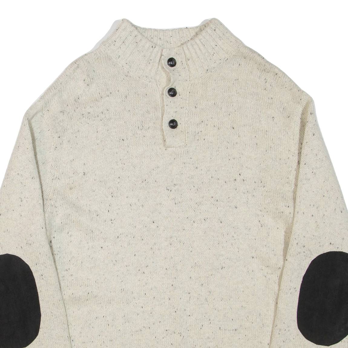 CHAPS Mens Jumper Cream Button Neck Tight Knit L